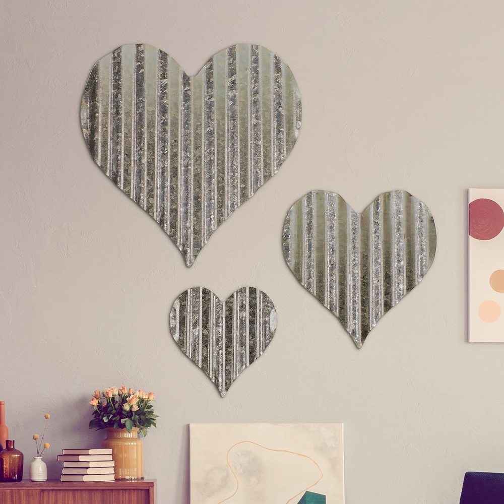 3 Pcs Valentines Wall Decor Heart Decor Galvanized Heart Wall Art Hanging🐼